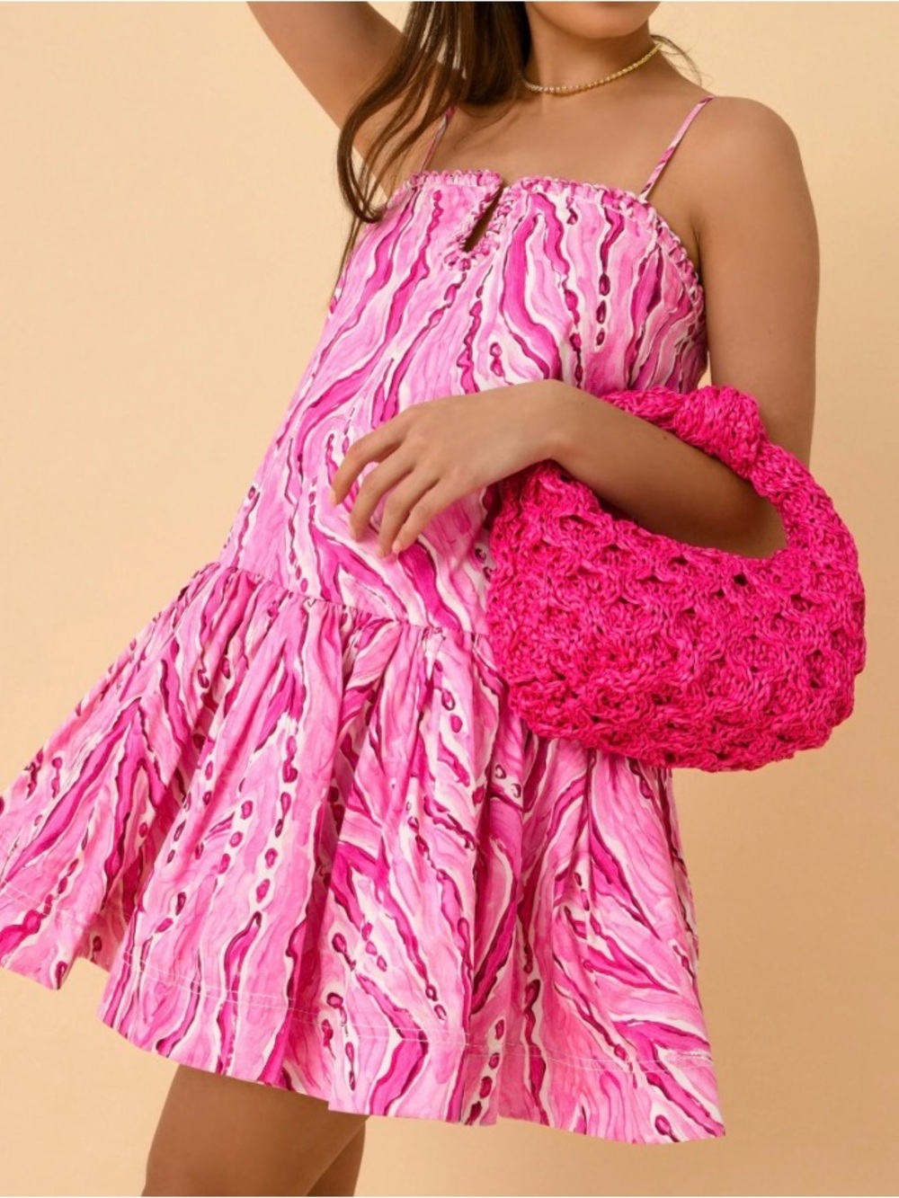 Aje Willow Sweetheart Mini Dress Pink Abstract Marble